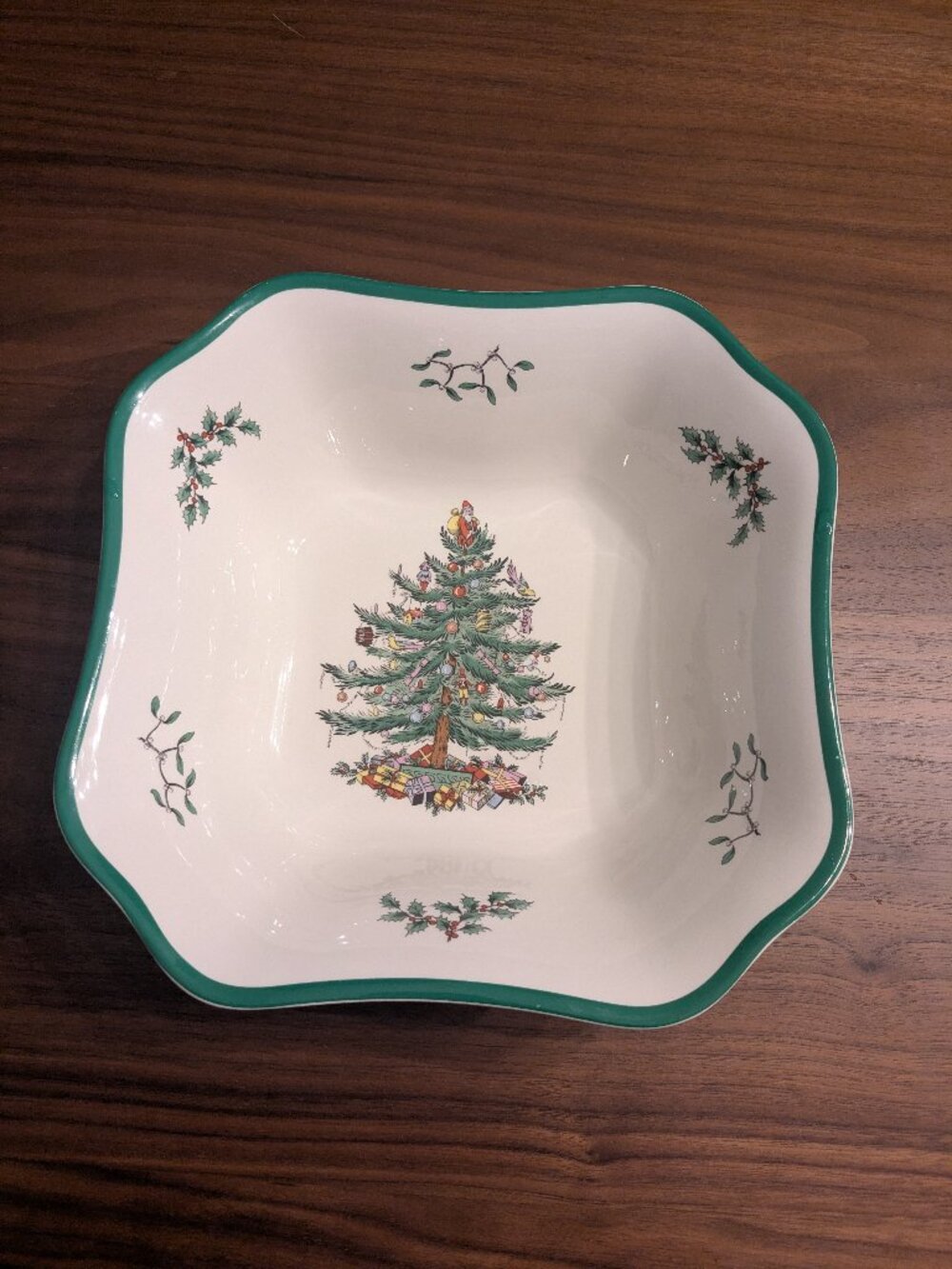SPODE CHRISTMAS TREE 9 1/2” SQUARE SERVING BOWL England holiday santa